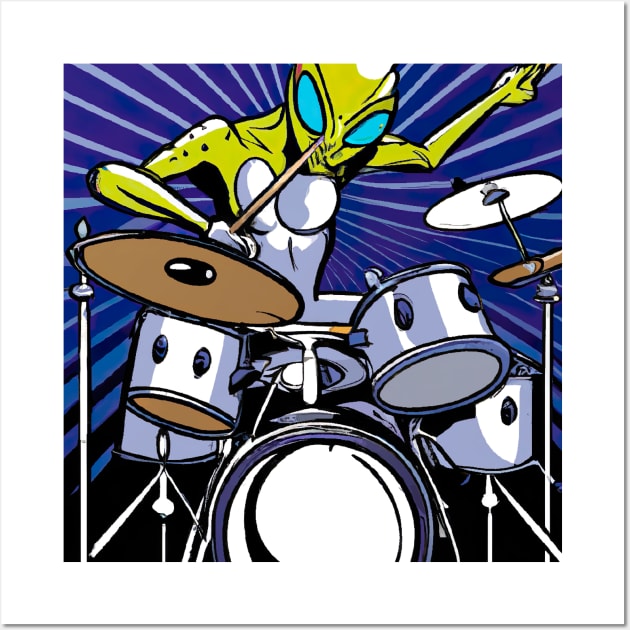 Alien drummer rock star space jam Wall Art by KFX Productions